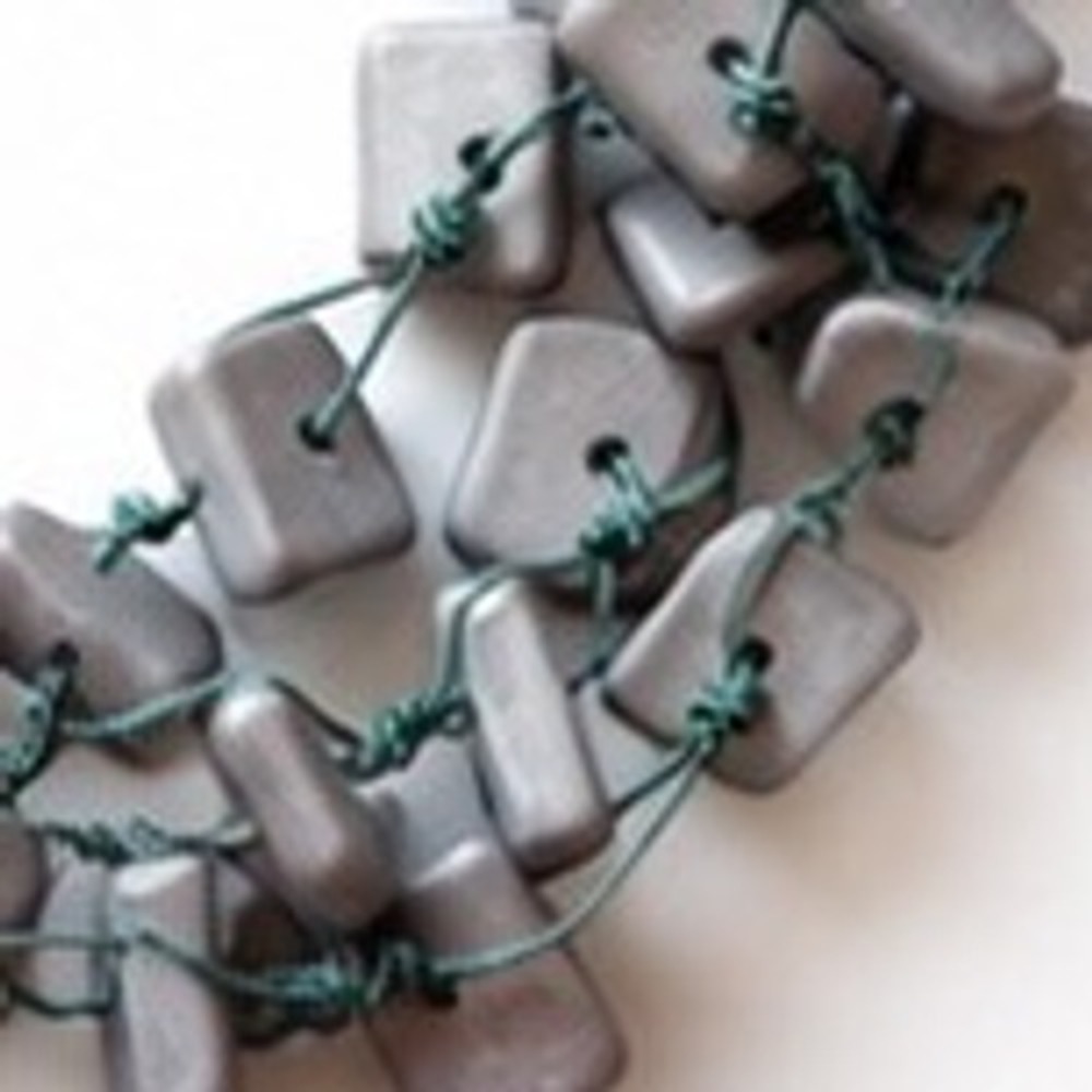Handcrafted Multi-Strand Matte Grey Square Bead Statement Necklace Teal Cord - Picture 7 of 9